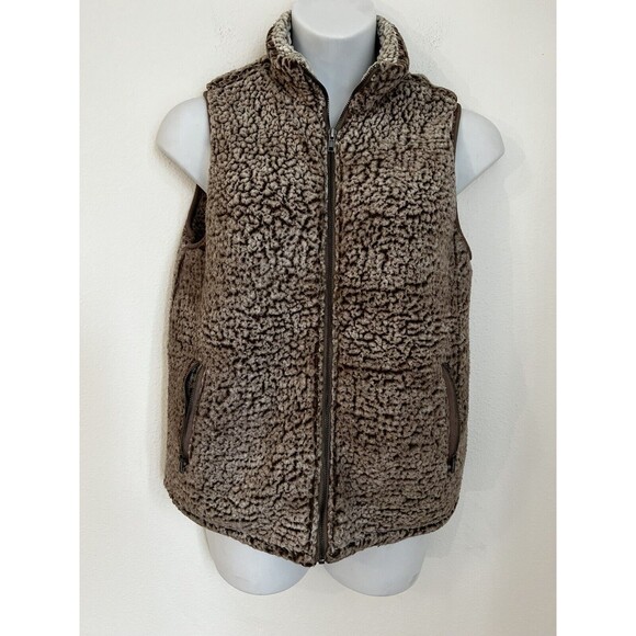 Thread Supply Vest Womens Large L  Arctic Fleece Full Zip Brown Tan Fuzzy Sherpa - Picture 1 of 7